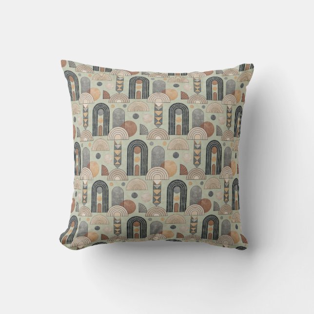 Coussin décoratif en vert sauge moderne boho avec  (Recto)