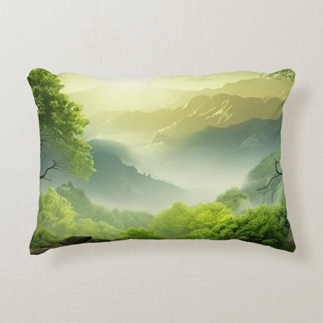 Coussin décoratif en vert vallée à l'aquarelle (Devant)