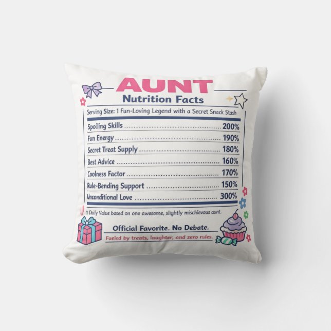 Coussin décoratif faits nutritionnels pour Tante F (Recto)