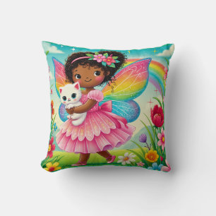 COUSSIN DÉCORATIF "FÉE HEUREUSE avec CHATON"