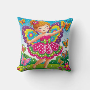 COUSSIN DÉCORATIF "FÉE SOURIANTE AVEC PAPILLONS"