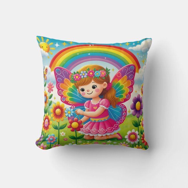 COUSSIN DÉCORATIF « FÉE SOURIANTE CUEILLANT DES FL (Recto)