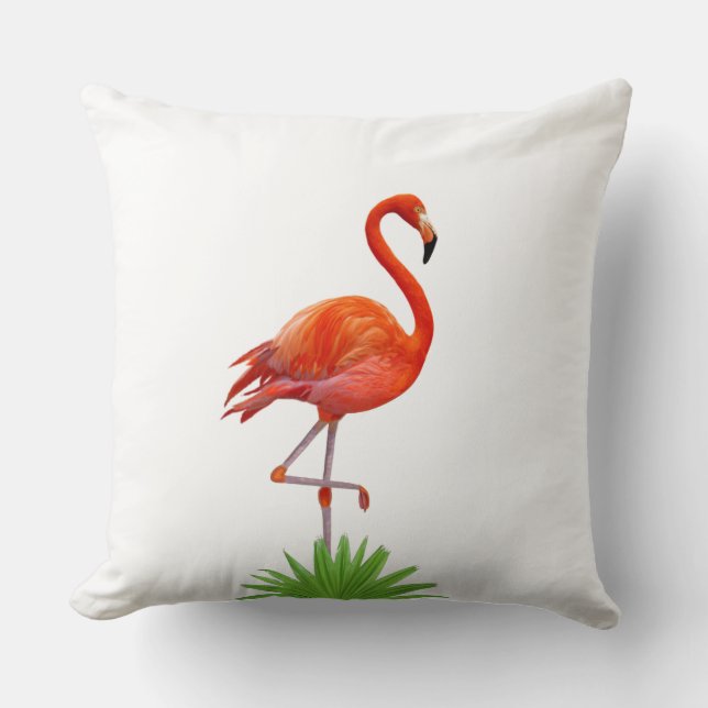 Coussin décoratif Flamant Rose & Feuilles de Palmi (Recto)
