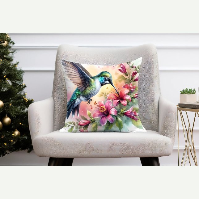 Coussin décoratif fleur colibri Cadeau nature (Créateur téléchargé)