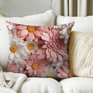 Coussin décoratif fleur de marguerite 3D rose et b
