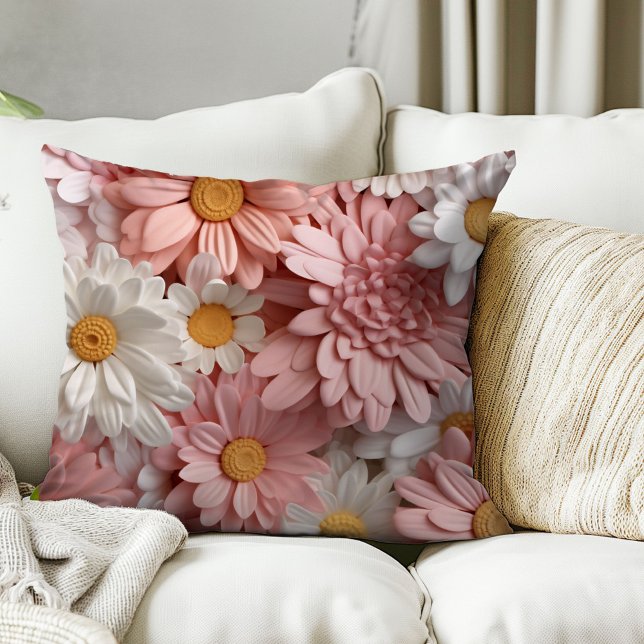 Coussin décoratif fleur de marguerite 3D rose et b (Créateur téléchargé)