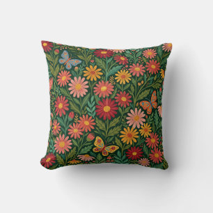 Coussin décoratif fleur de marguerite et papillon 