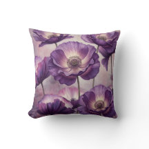 coussin décoratif fleur de pavot pourpre aquarelle