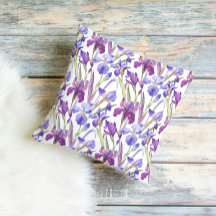 Coussin décoratif fleur d'iris violet aquarelle