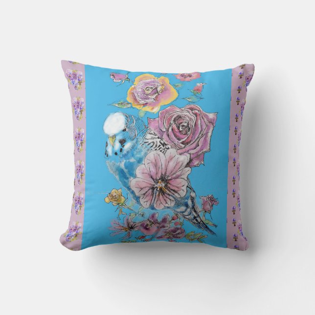 Coussin décoratif fleur lilac aquarelle Blue Budgi (Recto)
