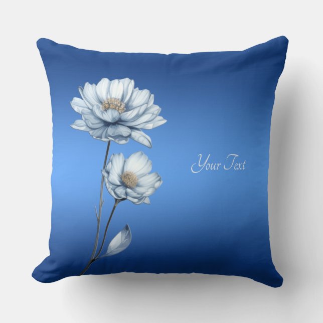 Coussin décoratif Fleurs Aquarelle Bleue (Recto)