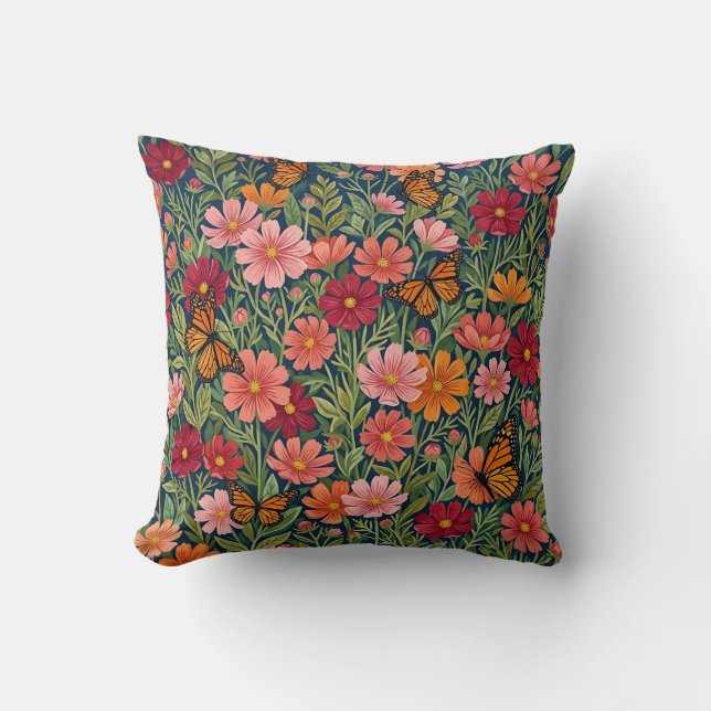 Coussin décoratif Fleurs de Cosmos Papillon (Recto)