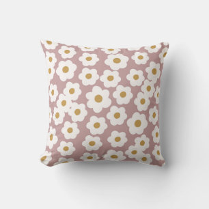 Coussin décoratif Fleurs de marguerite rétro rose 