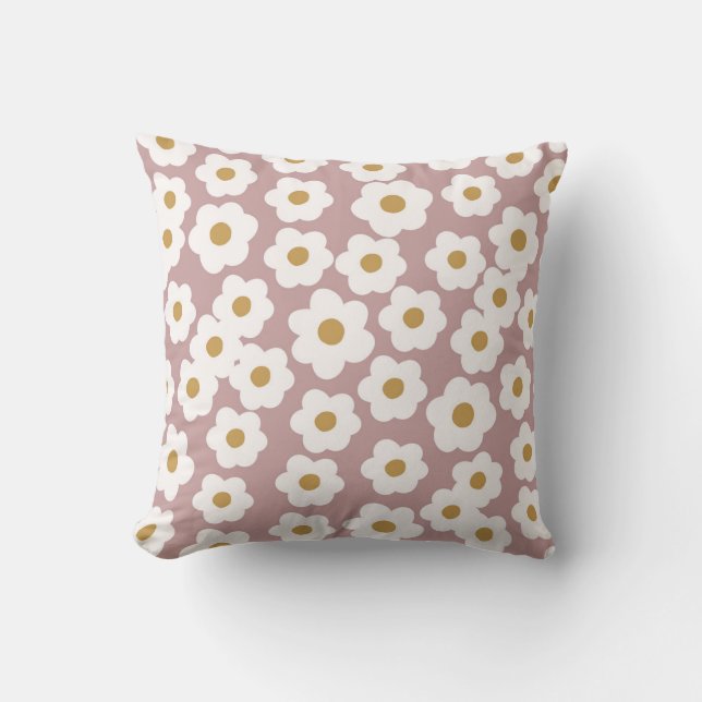 Coussin décoratif Fleurs de marguerite rétro rose  (Recto)