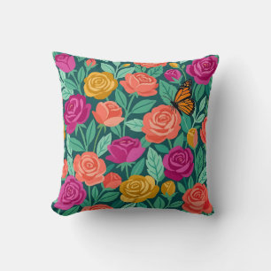 Coussin décoratif Fleurs et papillon colorés