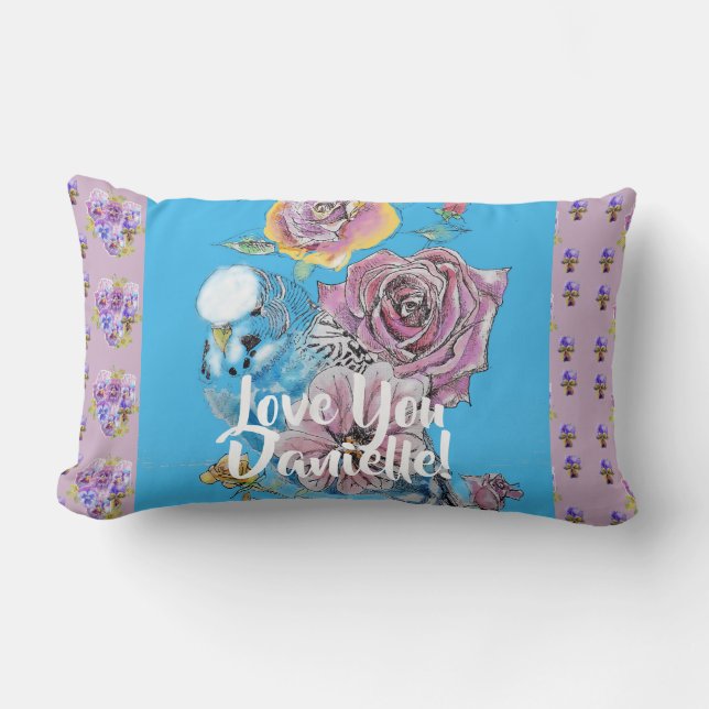 Coussin décoratif fleurs florales lilas Blue Budgi (Recto)