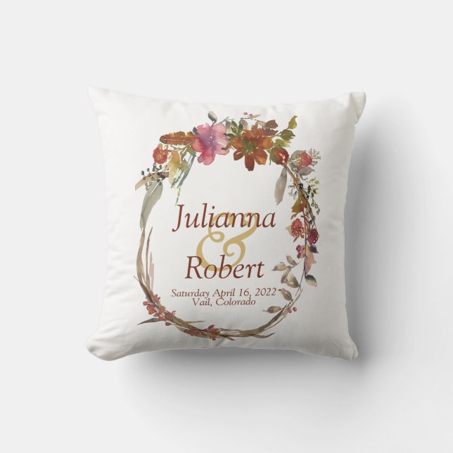 Coussin décoratif floral bohème aquarelle (Recto)