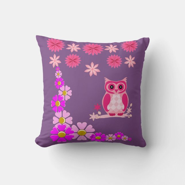 coussin décoratif floral hibou (Recto)
