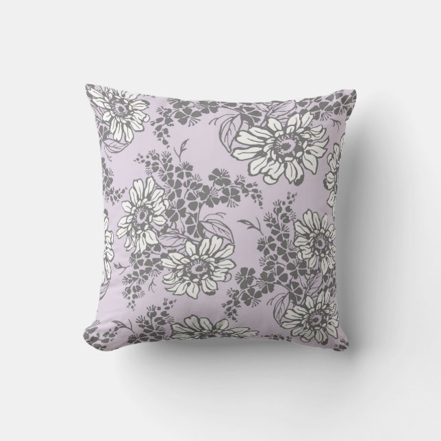 Coussin décoratif floral lilas de blanc gris (Recto)