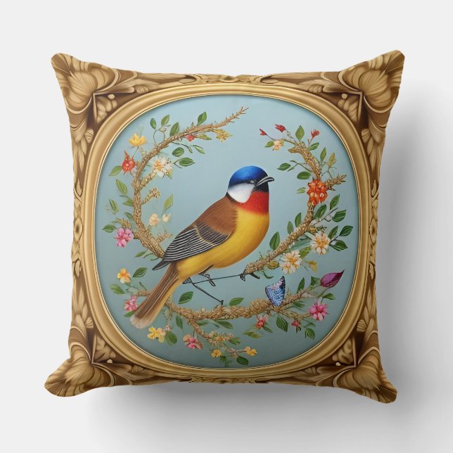 🌸 Coussin décoratif floral oiseaux Chansons d'ois (Recto)