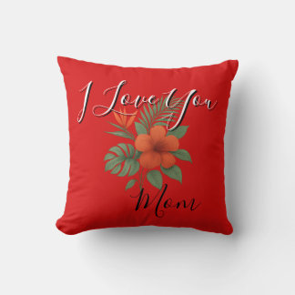 Coussin décoratif floral orange - Je t'aime maman