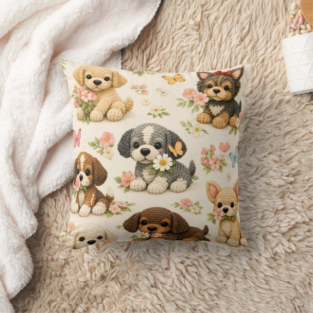 Coussin décoratif floral papillon chiot mignon  (Couverture)