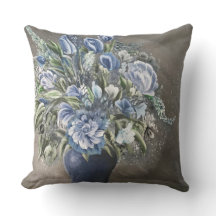 Coussin décoratif floral rustique bleu