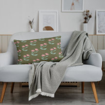 Coussin décoratif floral vert sauge rose