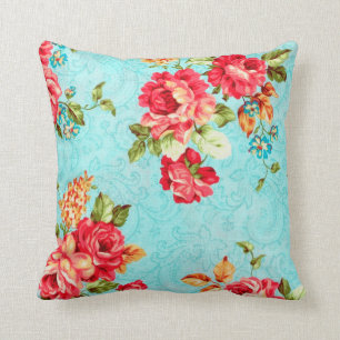 Coussin décoratif floral vintage de rose rouge de