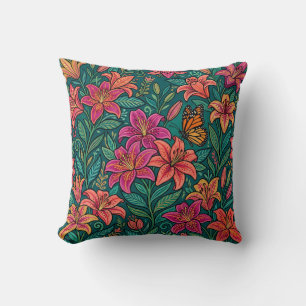 Coussin décoratif Folk Art Lilies & Monarch