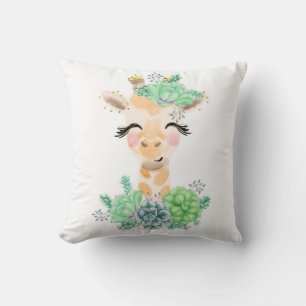 Coussin décoratif girafe à l'aquarelle avec succul