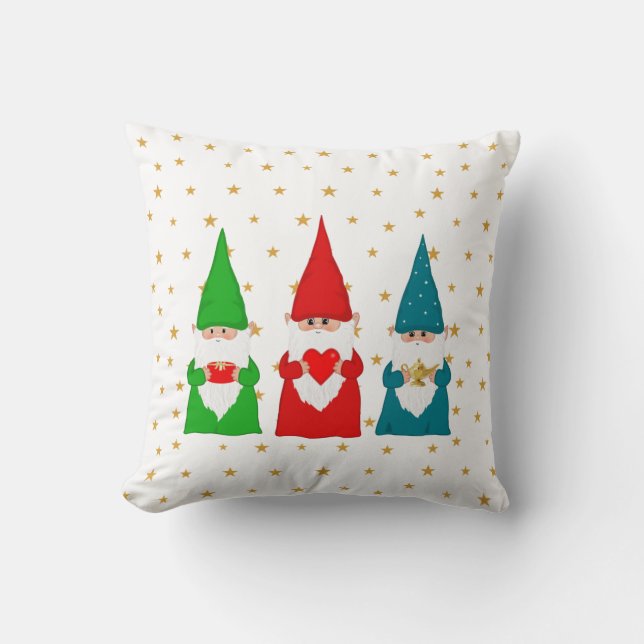 Coussin décoratif Gnomes de Noël & étoiles (Recto)