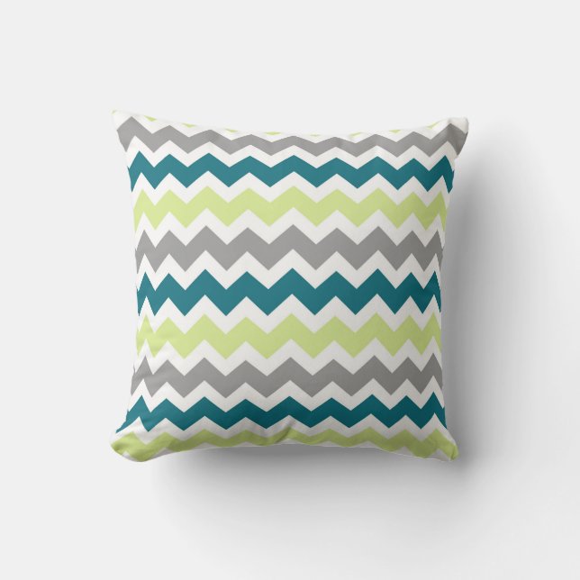 Coussin décoratif gris de Chevron de vert bleu (Recto)