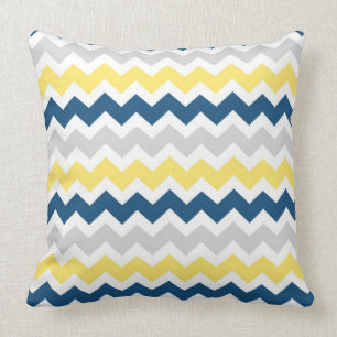 Coussin décoratif gris jaune bleu de Chevron