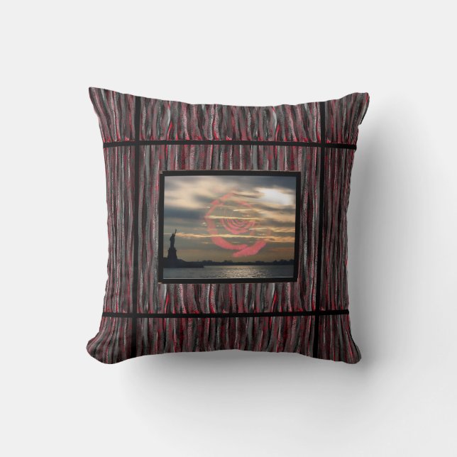 Coussin décoratif gris noir rouge pour canapé (Recto)