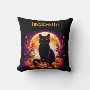 Coussin décoratif Halloween Chat Noir avec Pleine 