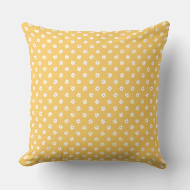 Coussin décoratif jaune avec marguerites blanches (Recto)