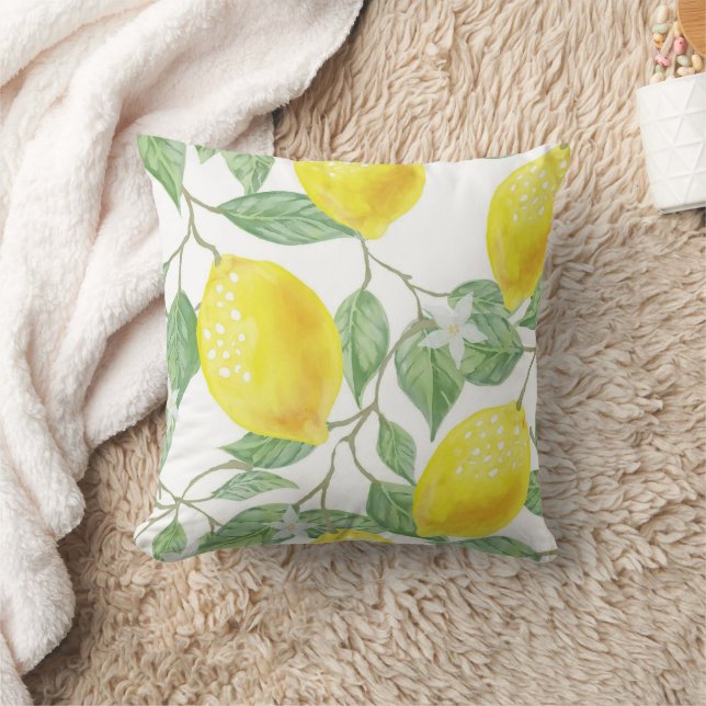 Coussin décoratif jaune citron floral pastel apais (Couverture)