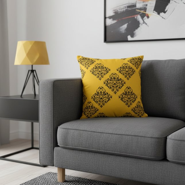 Coussin Décoratif Jaune et Noir pour Canapé (Yellow and black decorative throw pillow.)