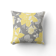 Coussin décoratif jaune gris blanc