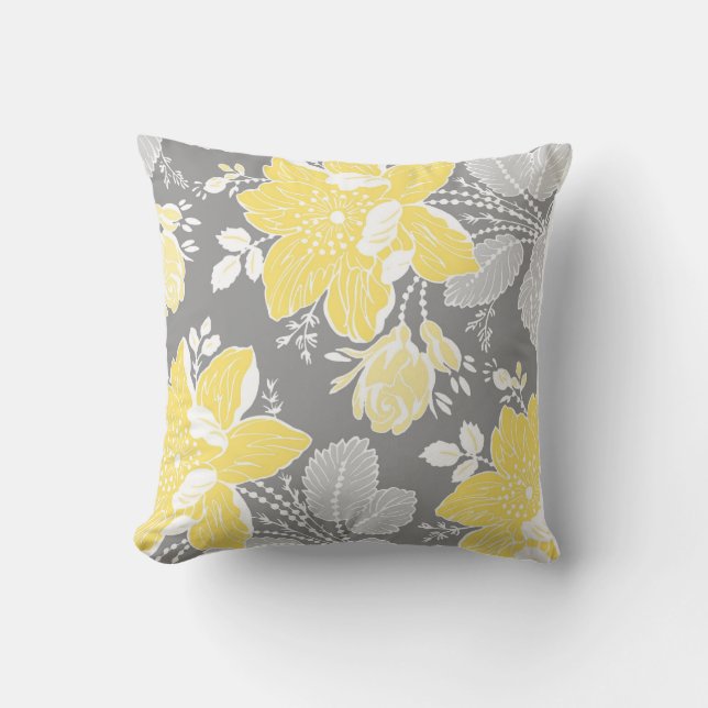 Coussin décoratif jaune gris blanc (Recto)