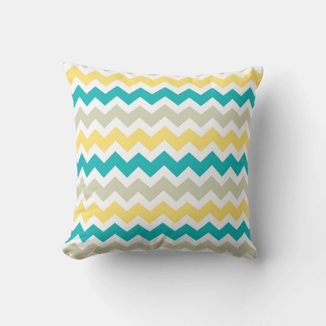 Coussin décoratif jaune turquoise de Chevron (Recto)