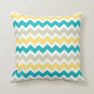 Coussin décoratif jaune turquoise de Chevron