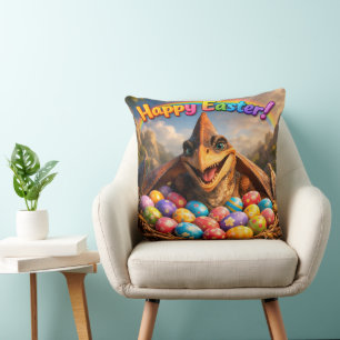 Coussin décoratif "Joyeuses Pâques dinosaure Agnès