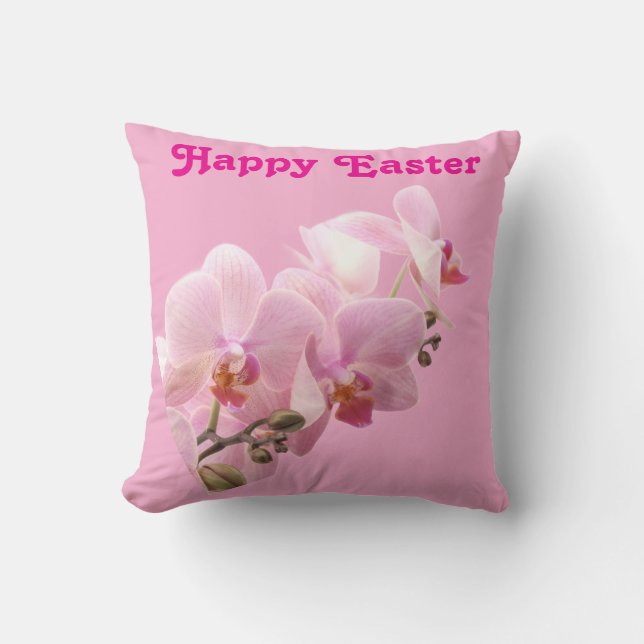 Coussin décoratif « Joyeuses Pâques » Orchidées ro (Recto)