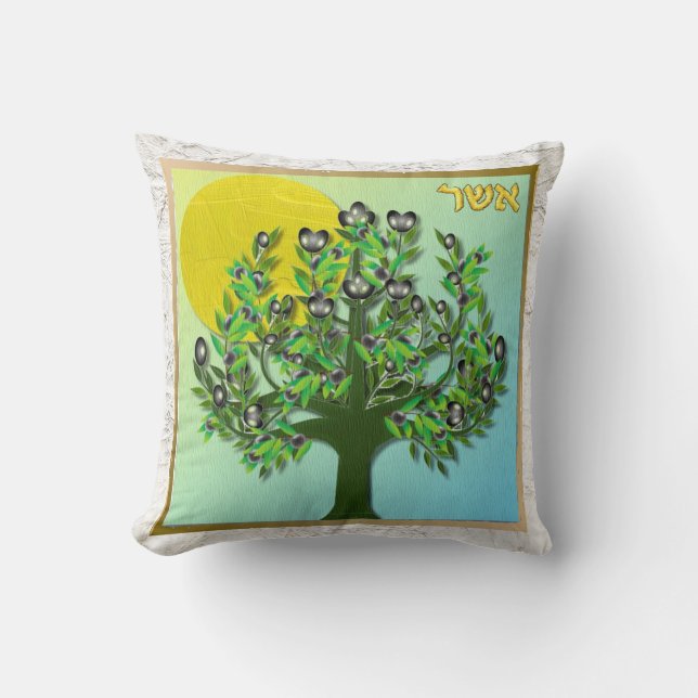 Coussin décoratif Judaica Asher 12 tribus d'Israël (Recto)
