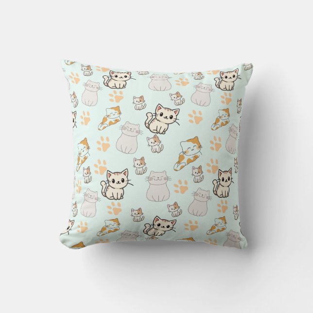 Coussin décoratif Kawaii Chatons & Pattes Mignon (Recto)