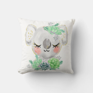 Coussin décoratif koala aquarelle avec succulentes