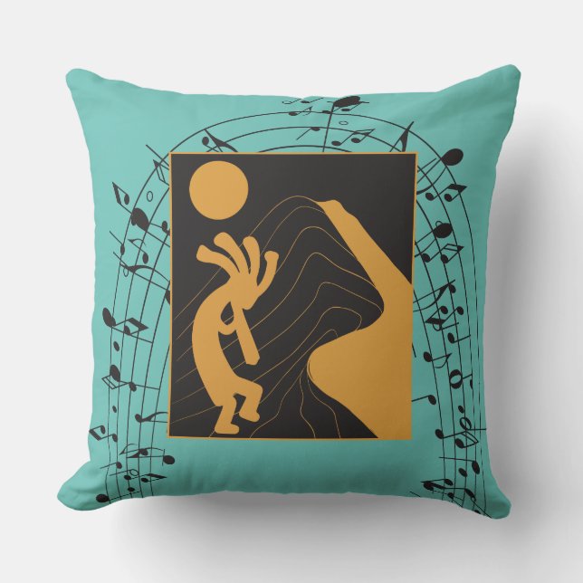 Coussin décoratif Kokopelli Notes de Musique (Recto)