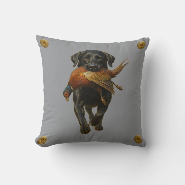 Coussin décoratif Labrador Retriever noir et Faisa (Recto)